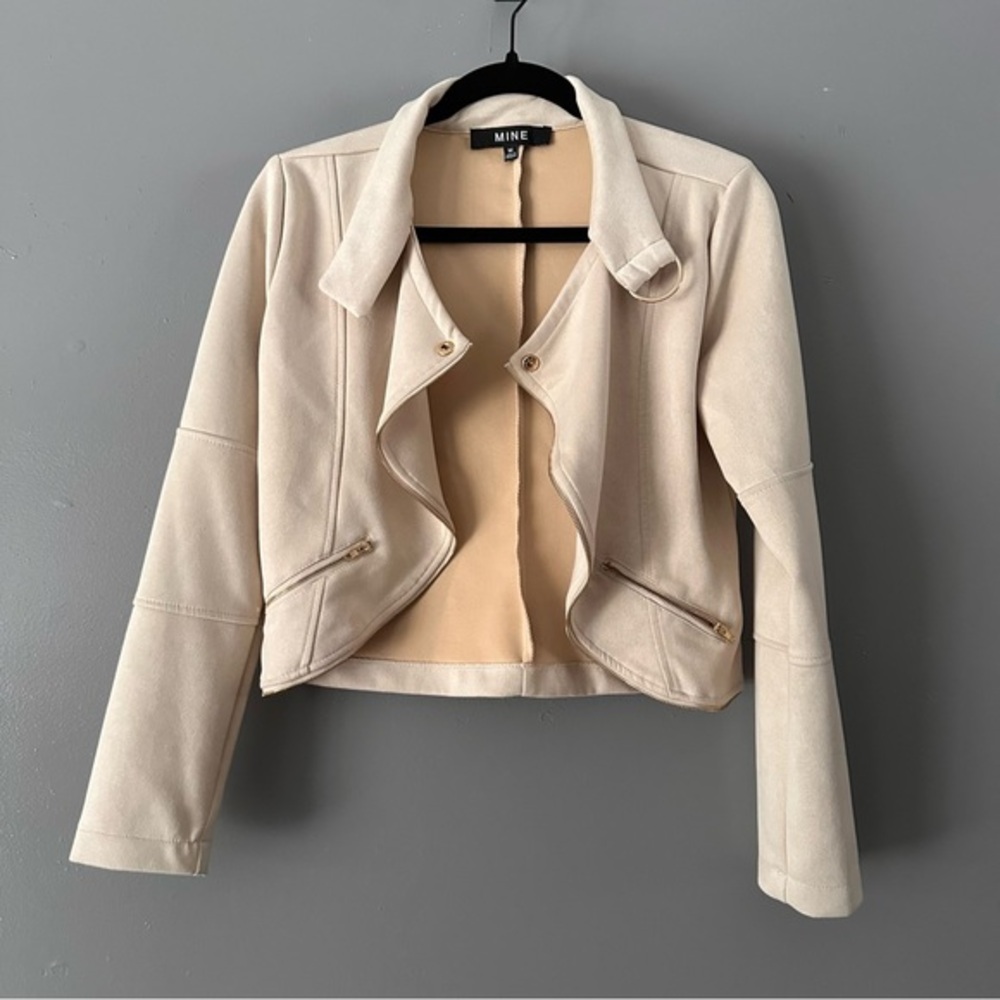 Mine Ivory Cream Faux Suede Asymmetrical Side Zip Bomber Jacket | Fall‎ Jacket